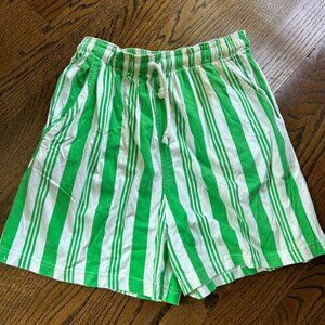 Vintage Women's Elastic High Waist Drawstring Green/White Shorts - Women's Large